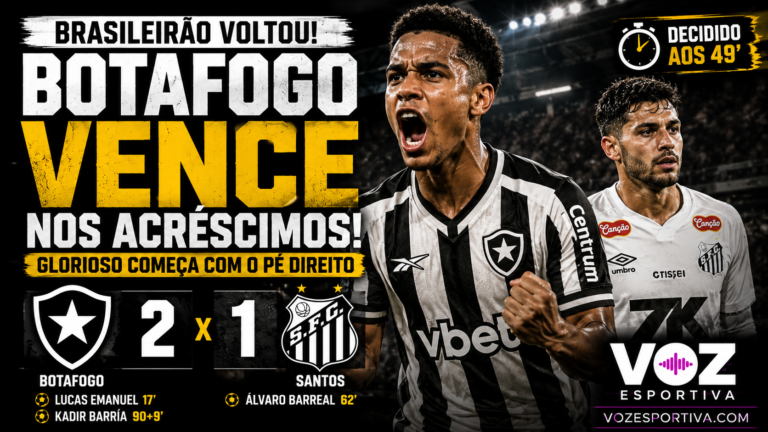 Botafogo vence o Santos nos acréscimos e começa a retomada do Brasileirão com vitória emocionante