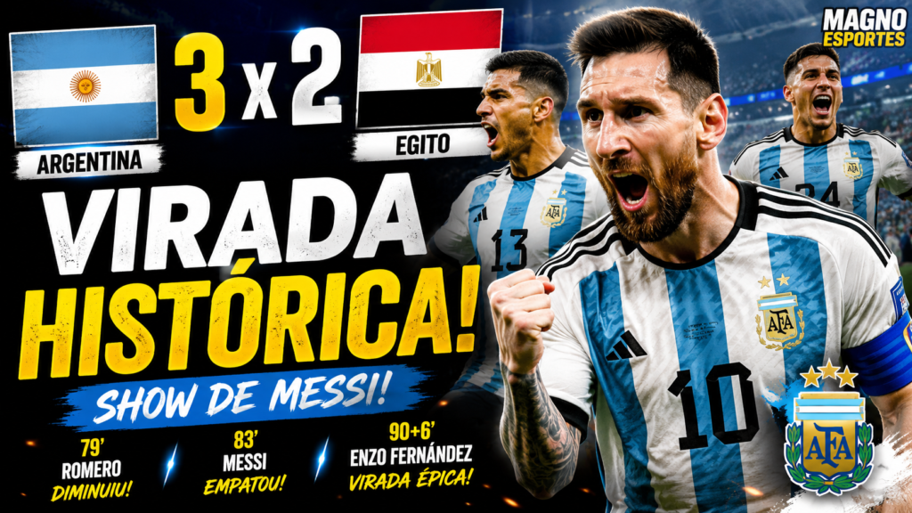 MESSI FAZ HISTÓRIA! Argentina vira sobre o Egito por 3x2 após perder pênalti e avança às quartas da Copa do Mundo 2026